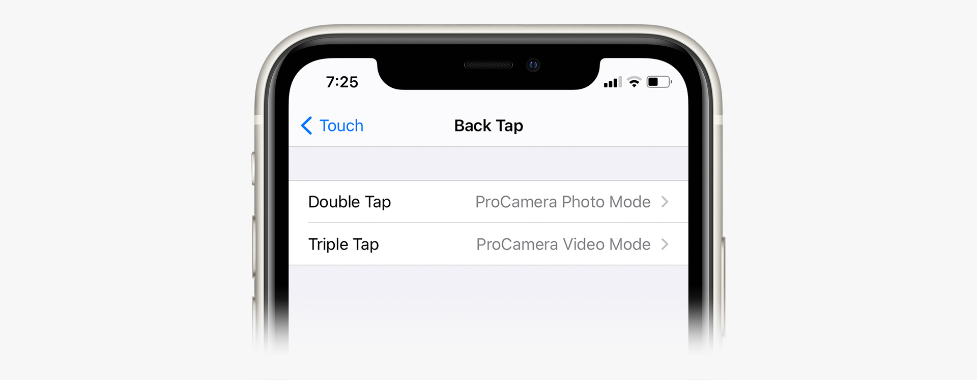 iOS Back Tap Setting with ProCamera shortcut iOS Accessibility Back Tap Setting with ProCamera shortcut